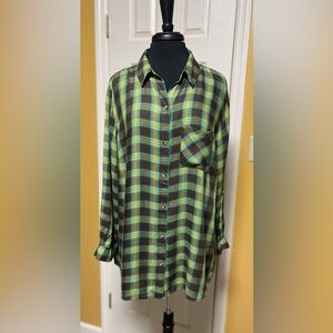 Cato Brown and Yellow Plaid Button Down Shirt